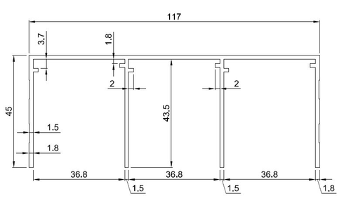 Schiebetür, Deckenschiene dreiläufig Profil Aluminium, 20,00